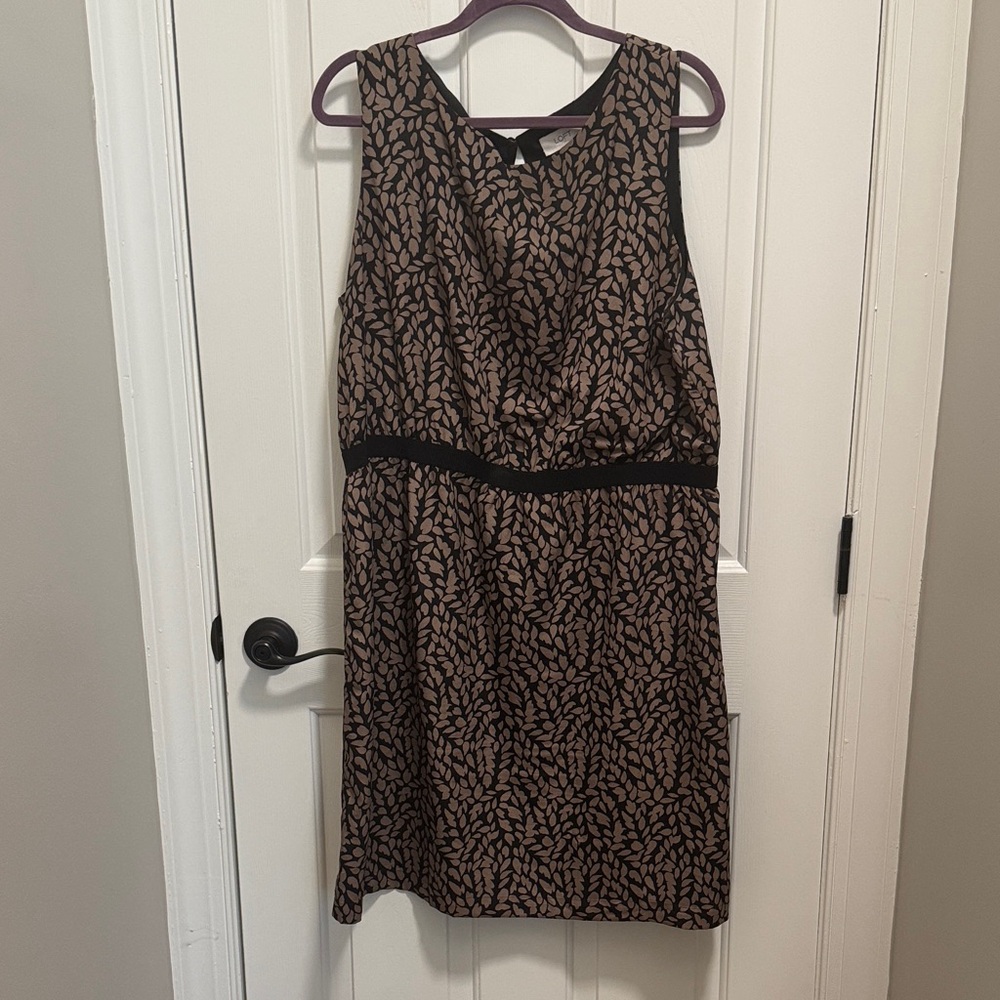 LOFT Black and Brown Leaf Pattern Midi Dress